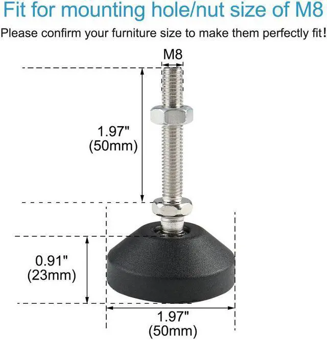 Alt view image 2 of 7 - M8 x 50 x 50mm Leveling Feet Adjustable Leveler Protector for Machine Leg 2pcs