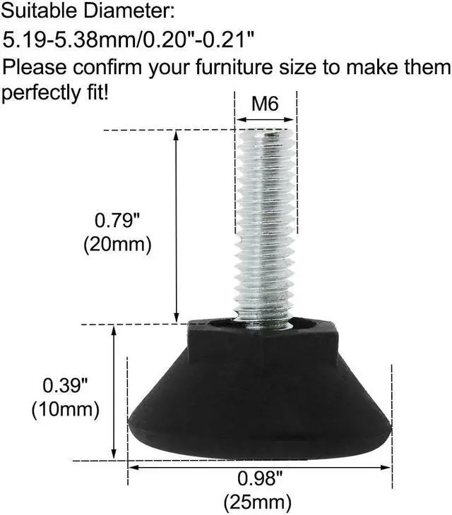 Alt view image 2 of 7 - M6 x 20 x 25mm Adjustable Leveling Feet Floor Protector for Table Leg 2pcs