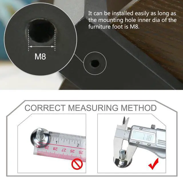 Alt view image 3 of 7 - M8 x 25 x 28mm Leveling Feet Adjustable Leveler Desk Leg, White Cap, 8pcs