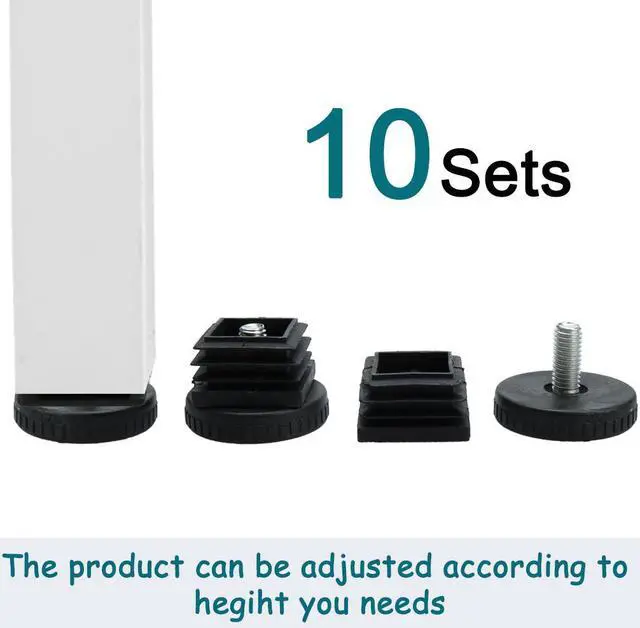 Alt view image 7 of 7 - Adjustable Leveling Feet 25 x 25mm Square Tube Inserts Furniture Glide 10 Sets