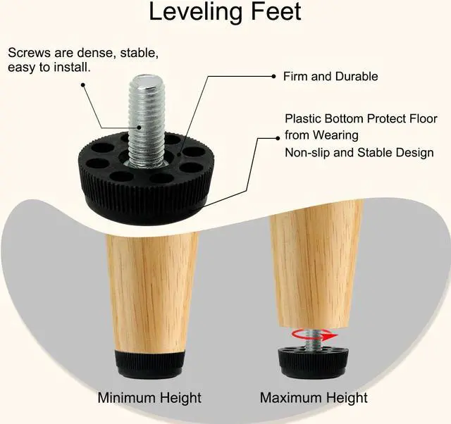 Alt view image 4 of 7 - M8 x 17 x 30mm Furniture Leveling Feet Threaded Adjuster for Table Leg 24pcs
