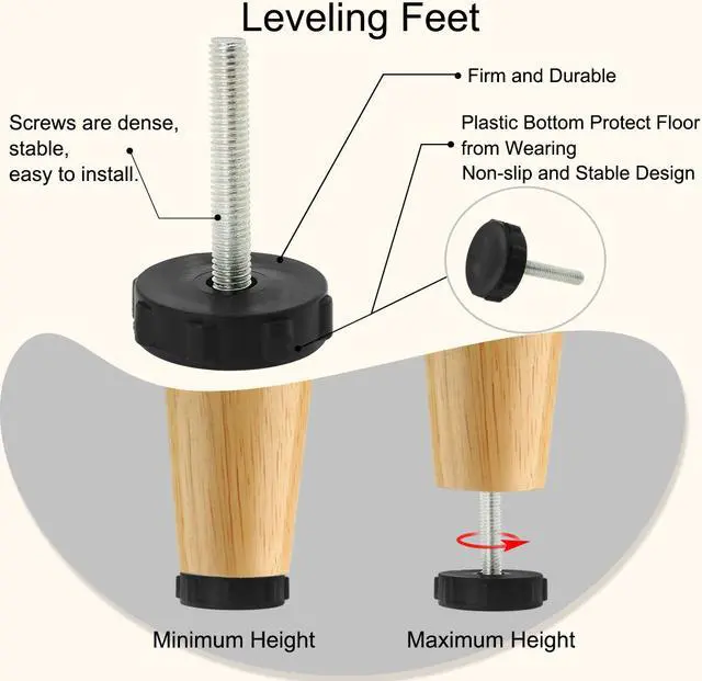 Alt view image 4 of 7 - M8 x 50 x 40mm Leveling Feet Adjustable Leveler Floor Protector for Table 4pcs