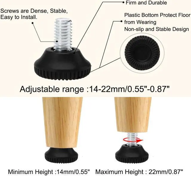 Alt view image 4 of 7 - M6 x 20 x 25mm Adjustable Leveling Feet Floor Protector for Table Leg 2pcs