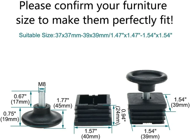 Alt view image 2 of 7 - Leveling Feet 40 x 40mm Square Tube Insert Adjustable Leveler for Cabinet 4 Sets