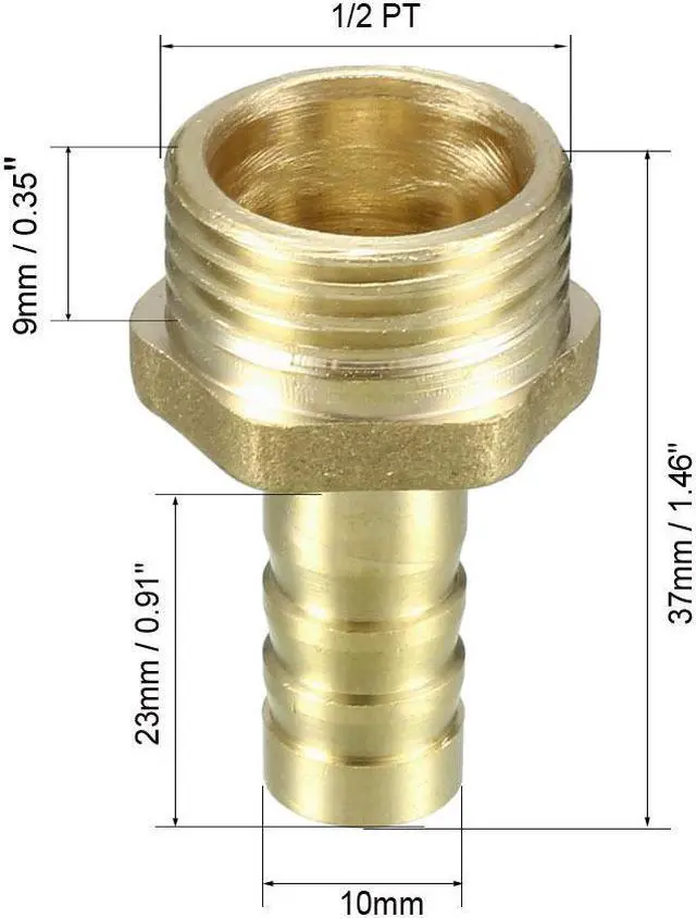 Alt view image 2 of 4 - Brass Barb Hose Fitting Connector Adapter 10mm Barbed x 1/2 PT Male Pipe 5pcs