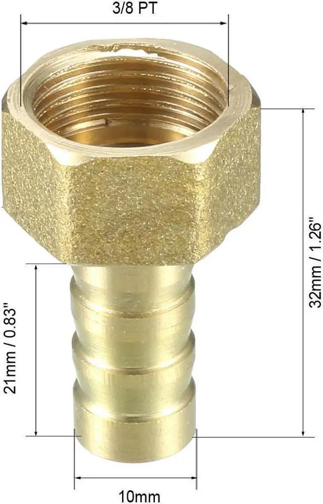 Alt view image 2 of 4 - Brass Barb Hose Fitting Connector Adapter 10mm Barbed x 3/8 PT Female Pipe 2pcs