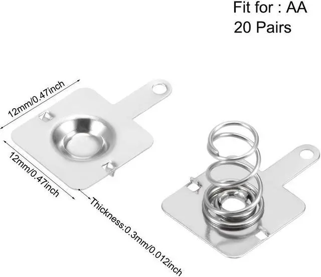 Alt view image 2 of 3 - 20 Pairs AA Battery Positive Negative Conversion Spring Contact Nickeling Plate 12mmx12mmx0.3mm