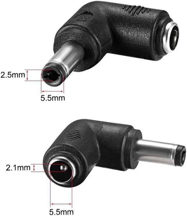 Alt view image 2 of 3 - DC Power Connector 90 Degree Right Angle 5.5mm x 2.5mm Male to 5.5mm x 2.1mm Female Coupler Adapter Converter 10Pcs