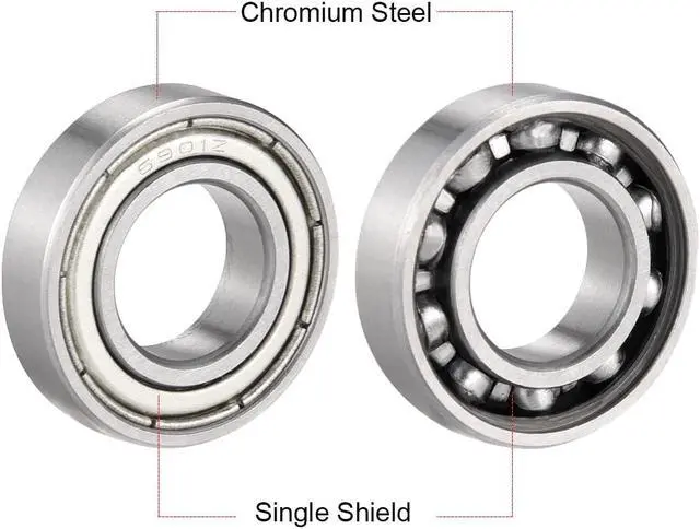 Alt view image 2 of 4 - 5pcs 12x24x6mm Chrome Steel Deep Groove Ball Bearing 6901Z Single Shield