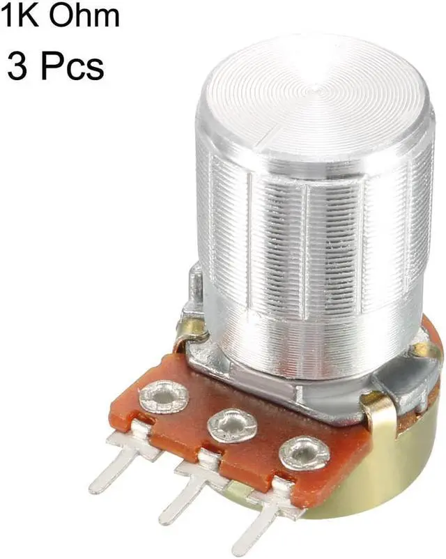 Alt view image 2 of 4 - WH148 3Pcs 1K Ohm Variable Resistors Single Turn Rotary Carbon Film Taper Potentiometer with Knobs