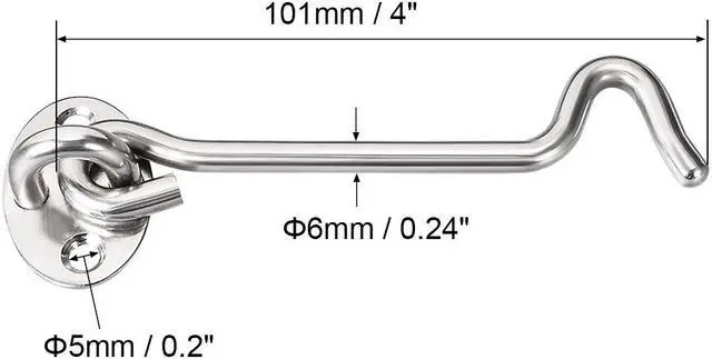 Alt view image 3 of 4 - 4" Cabin Hook Eye Latch Gate Door Swivel Window Hook Stainless Steel with Mounting Screws 1pcs
