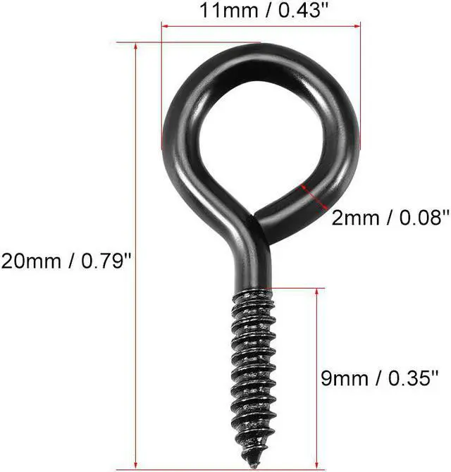 Alt view image 4 of 4 - 0.9" Screw Eye Hooks Self Tapping Screws Screw-in Hanger Eye-Shape Ring Hooks Black 60pcs