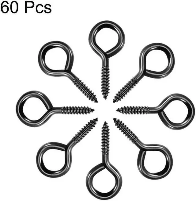 Alt view image 2 of 4 - 0.9" Screw Eye Hooks Self Tapping Screws Screw-in Hanger Eye-Shape Ring Hooks Black 60pcs