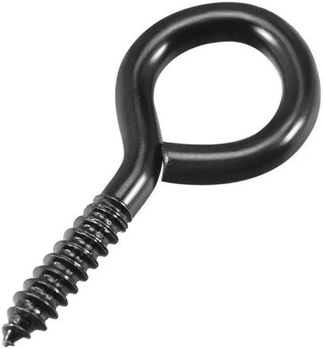 Alt view image 3 of 4 - 0.9" Screw Eye Hooks Self Tapping Screws Screw-in Hanger Eye-Shape Ring Hooks Black 60pcs
