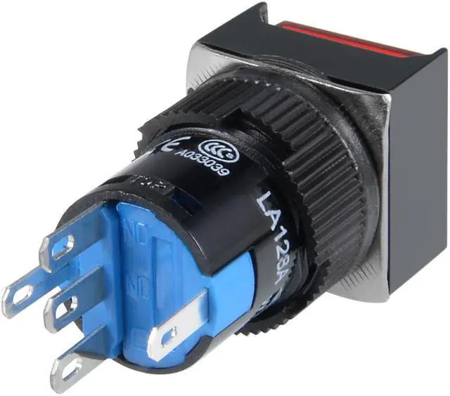 Alt view image 3 of 3 - 5Pcs 16mm Momentary Push Button Switch Red LED Light Square Button 1 NO 1 NC