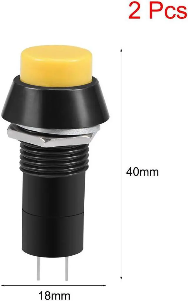 Alt view image 2 of 3 - 2Pcs,12mm Yellow Momentary Push Button Switch Round Flat Button SPST NO