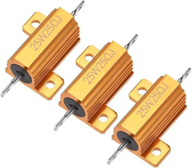 Main image of 25W 25 Ohm 5% Aluminum Housing Resistor Wirewound Resistor Gold Tone 3 Pcs