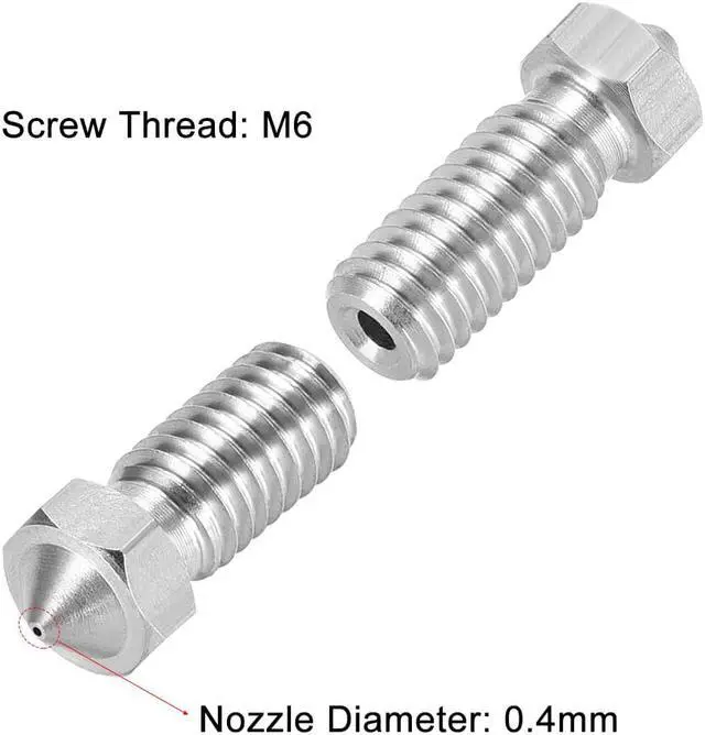 Alt view image 3 of 5 - 0.4mm 3D Printer Nozzle, Fit V6 Extruder Head, for 1.75mm Filament Stainless Steel 5pcs