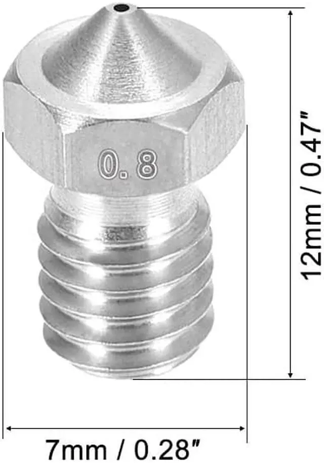 Alt view image 2 of 5 - 0.8mm 3D Printer Nozzle, Fit V6 Extruder Head, for 1.75mm Filament Stainless Steel 5pcs