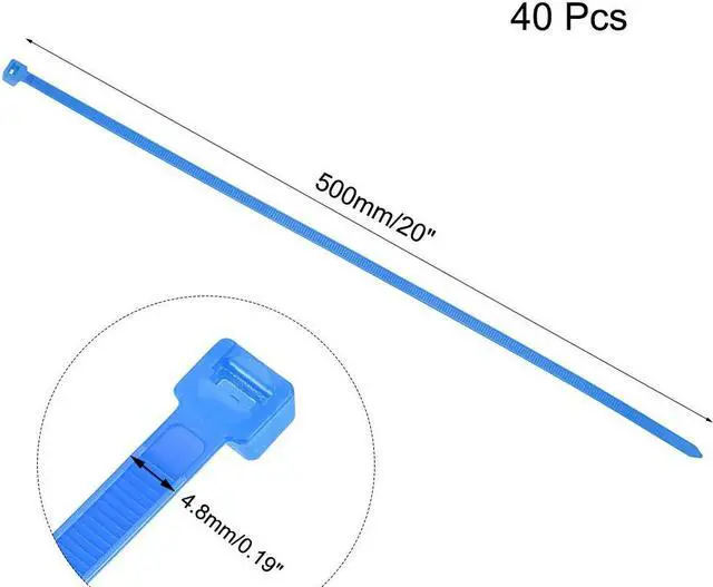 Alt view image 2 of 3 - Cable Zip Ties 500mmx4.8mm Self-Locking Nylon Tie Wraps Blue 40pcs