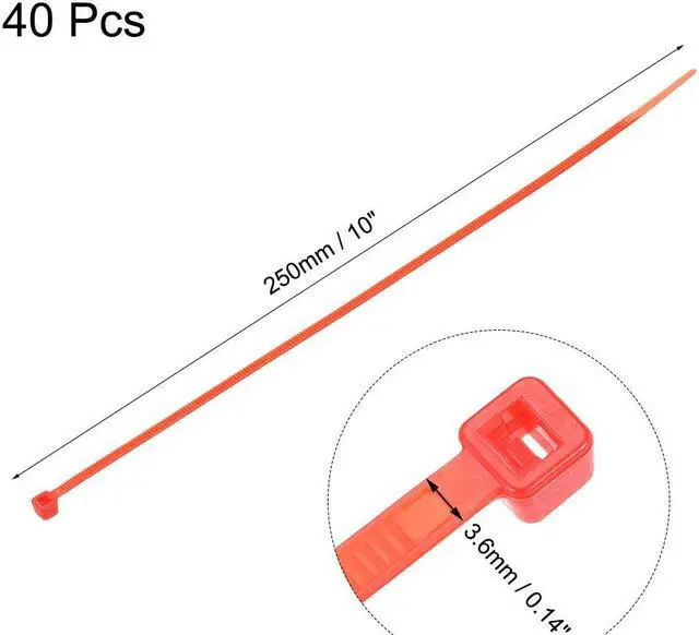 Alt view image 2 of 3 - Cable Zip Ties 250mmx3.6mm Self-Locking Nylon Tie Wraps Red 40pcs