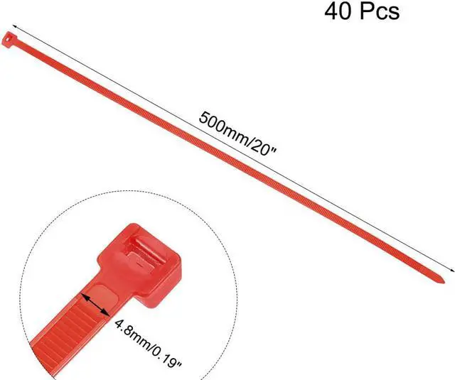 Alt view image 2 of 3 - Cable Zip Ties 500mmx4.8mm Self-Locking Nylon Tie Wraps Red 40pcs