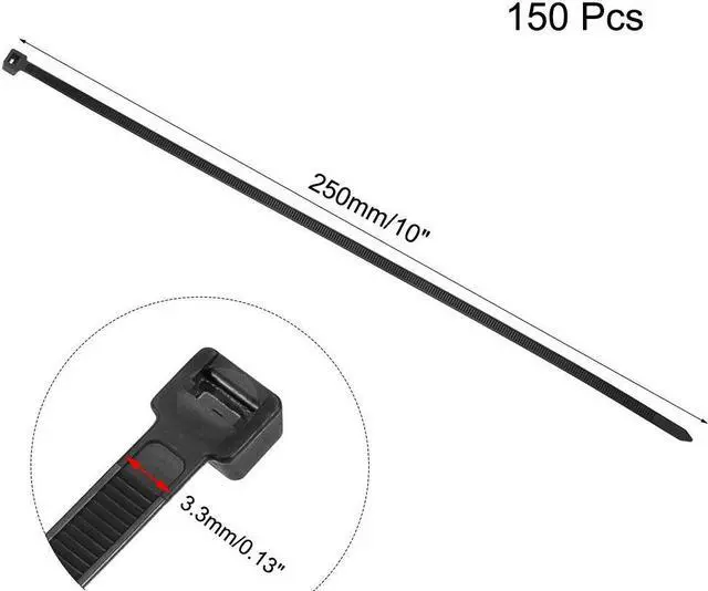 Alt view image 5 of 6 - Cable Zip Ties 250mmx3.3mm Self-Locking Nylon Tie Wraps Black 150pcs