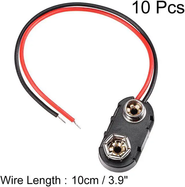 Alt view image 2 of 3 - 10pcs DC 9V Battery Clip T-Type Hard Buckle Connector Lead Wire 10cm Length