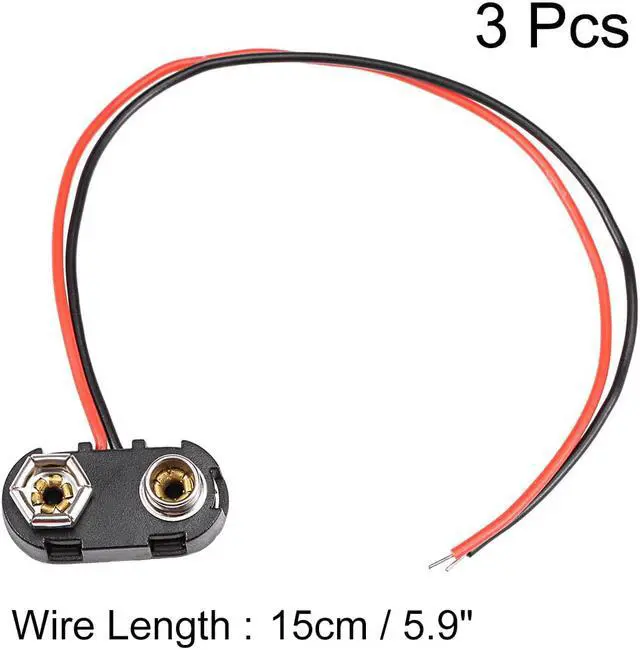 Alt view image 2 of 3 - 3pcs DC 9V Battery Clip T-Type Hard Buckle Connector Lead Wire 15cm Long