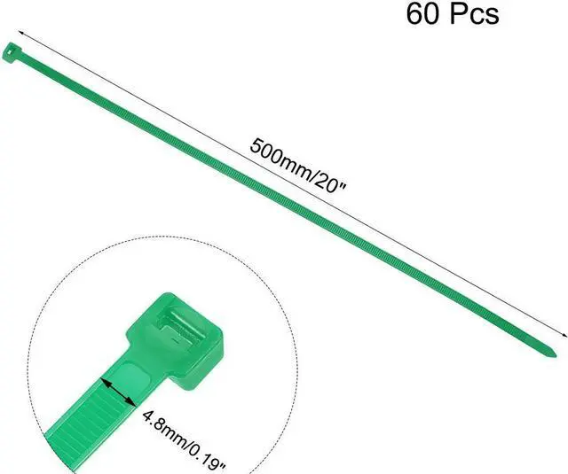 Alt view image 2 of 3 - Cable Zip Ties 500mmx4.8mm Self-Locking Nylon Tie Wraps Green 60pcs