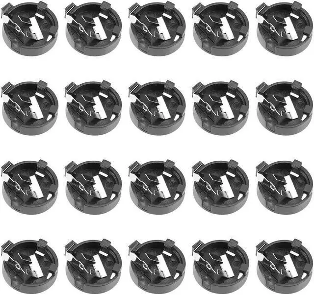 Main image of 20Pcs 3V CR1200 2 Terminals Horizontal Coin Button Battery Holder Socket Black Container Case