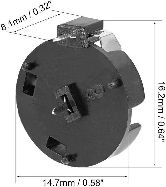 Alt view image 2 of 4 - 20Pcs 3V CR1200 2 Terminals Horizontal Coin Button Battery Holder Socket Black Container Case