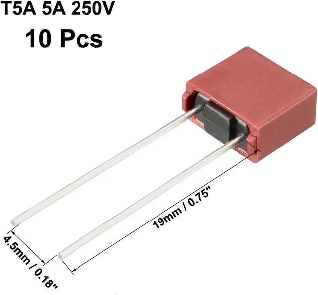 Alt view image 6 of 7 - 10Pcs DIP Mounted Miniature Square Slow Blow Micro Fuse T5A 5A 250V Red