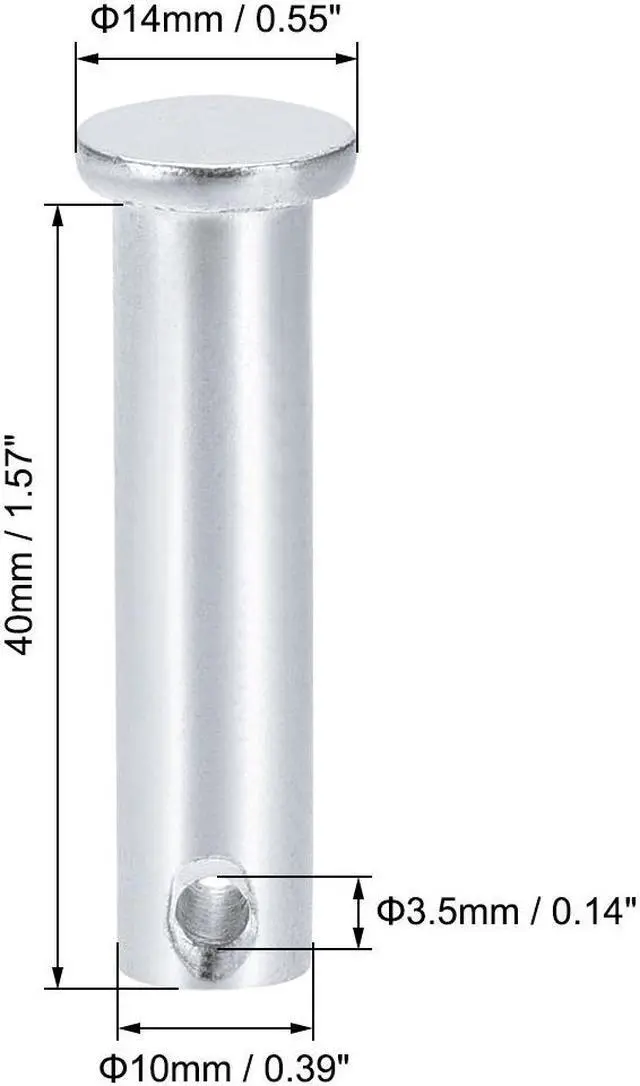 Alt view image 2 of 3 - Single Hole Clevis Pins - 10mm x 40mm Flat Head Zinc-Plating Solid Steel Link Hinge Pin 6Pcs