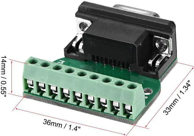 Alt view image 2 of 4 - D-sub DB9 Breakout Board Connector 9 Pin 2 Row Female RS232 Serial Port Solderless Terminal Block Adapter