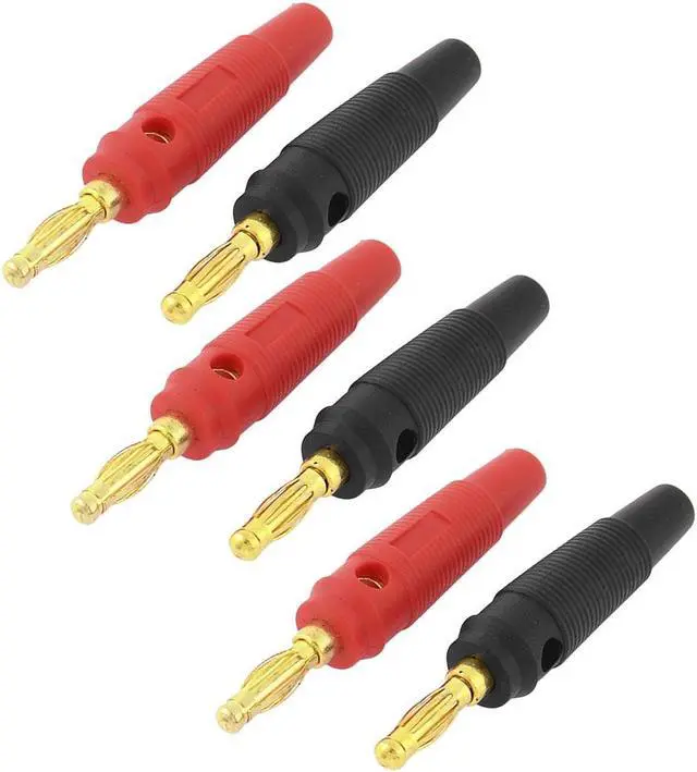 Main image of Unique Bargains 6pcs Red Black Insulated Jacket Audio Speaker Wire Banana Plug Connector Adapter