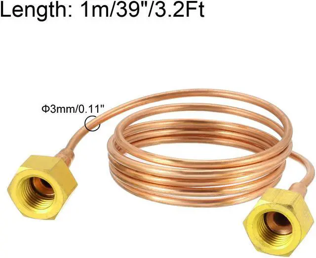 Alt view image 2 of 2 - Refrigeration Tubing 3mm OD 3.2Ft Length Copper Tubing Coil with Short Flared Nuts