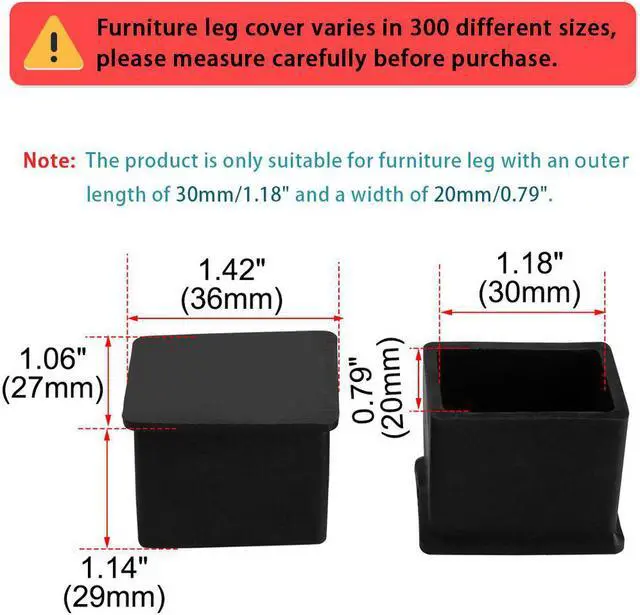 Alt view image 4 of 9 - Table Leg Cap End Tip Feet Cover Furniture Glide Floor Protector 10pcs 0.79" x 1.18" (20x30mm) Inner Size, Reduce Noise Prevent Scratch