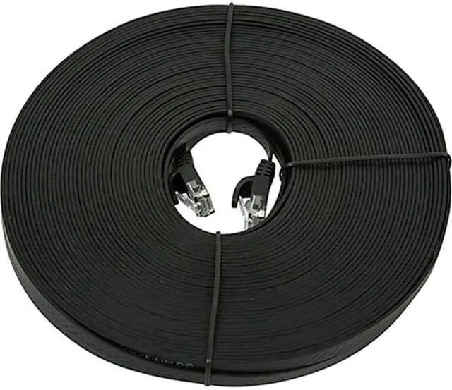 Main image of Monoprice Cat5e Ethernet Patch Cable - 100 Feet - Black | Network Internet Cord - RJ45, Flat,Stranded, 350Mhz, UTP, Pure Bare Copper Wire, 30AWG