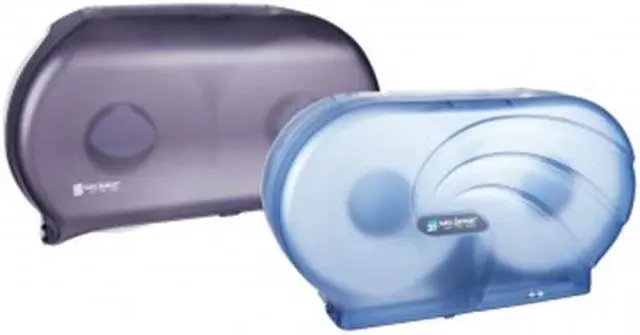 Alt view image 2 of 11 - San Jamar Twin Jumbo Bath Tissue Dispenser 19 1/4 x 6 x 12 1/4 Black/Stainless