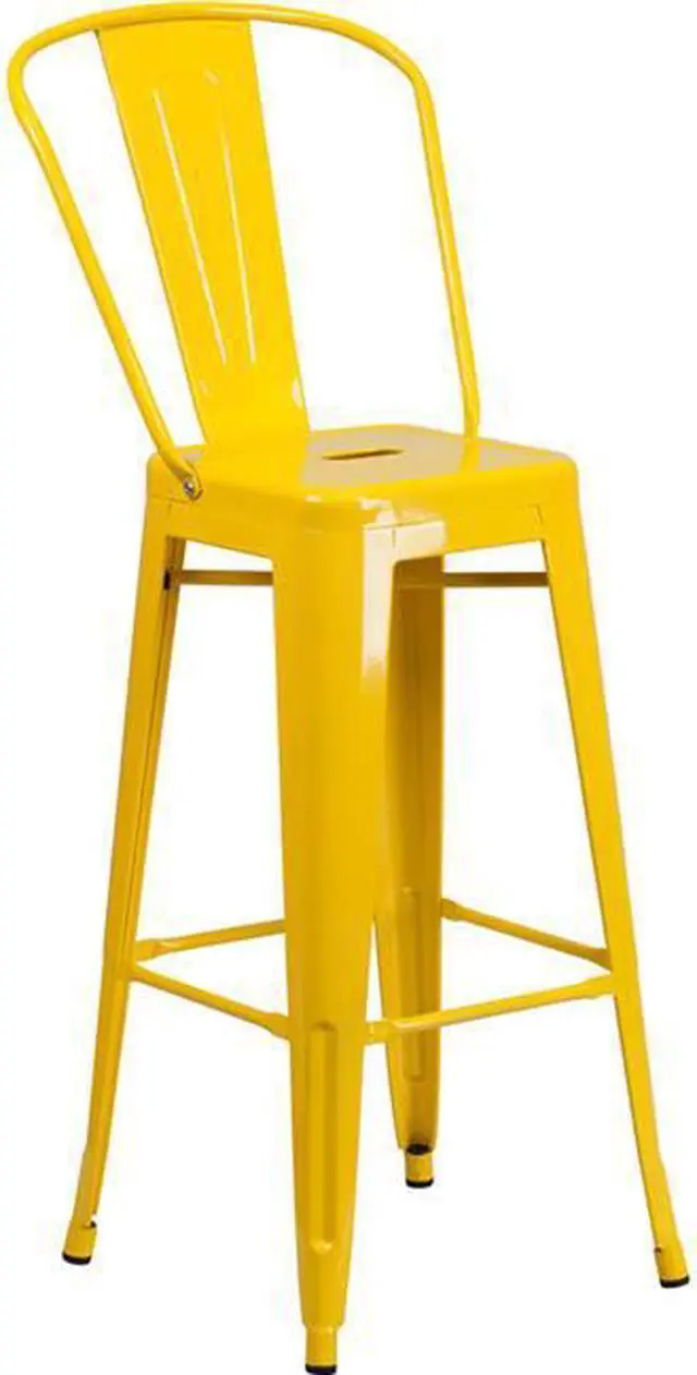 Alt view image 5 of 20 - Commercial Grade 30" High Yellow Metal Indoor-Outdoor Barstool with Removable Back