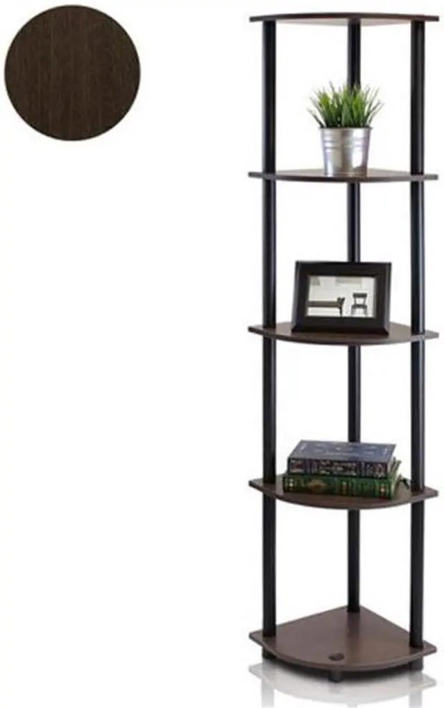 Alt view image 3 of 4 - Furinno 99811DB-WG/BK Turn n Tube 5 Tier Corner Display Rack Multipurpose Shelving Unit, Dark Brown Grain/Black