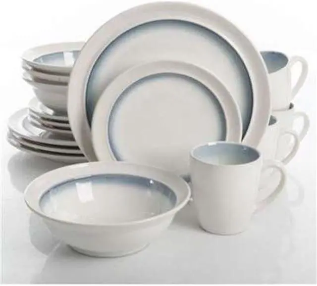 Alt view image 2 of 12 - Gibson 110957.16 Ge Lawson Dinnerware, White Teal - 16 Piece