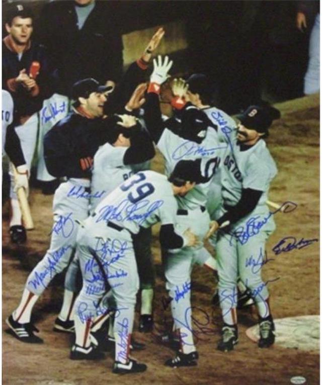 Athlon CTBL-G14015 Mike Greenwell Signed Boston Sox Color Photo 1986 AL  Champs with 19 Signatures - Red - 16 x 20 