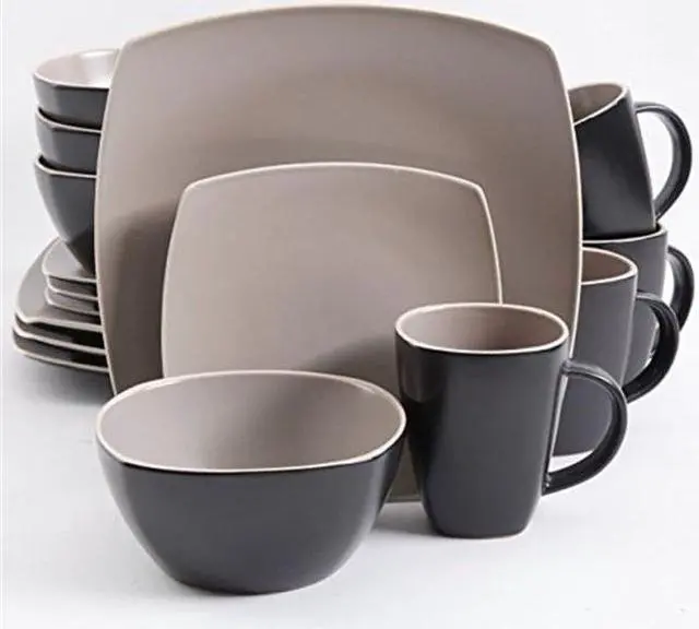 Alt view image 3 of 4 - Gibson Home Soho Lounge Matte 16 Piece Dinnerware Set, Taupe/Black