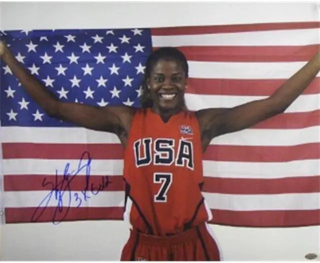 Main image of Sheryl Swoopes signed 16x20 Photo Team USA Olympics w/ US Flag 3X Gold (WNBA Basketball)