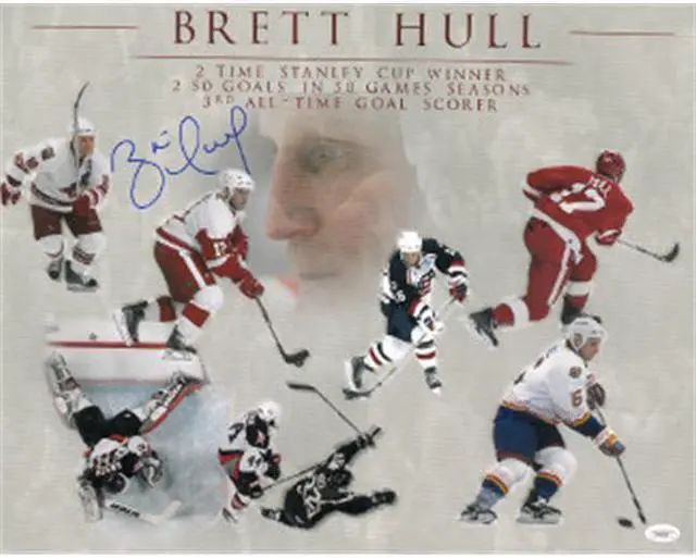 Alt view image 2 of 2 - Brett Hull signed Career Collage 16x20 Photo (Detroit Red Wings/St. Louis Blues/Calgary Flames/Dallas Stars)- JSA Hologram