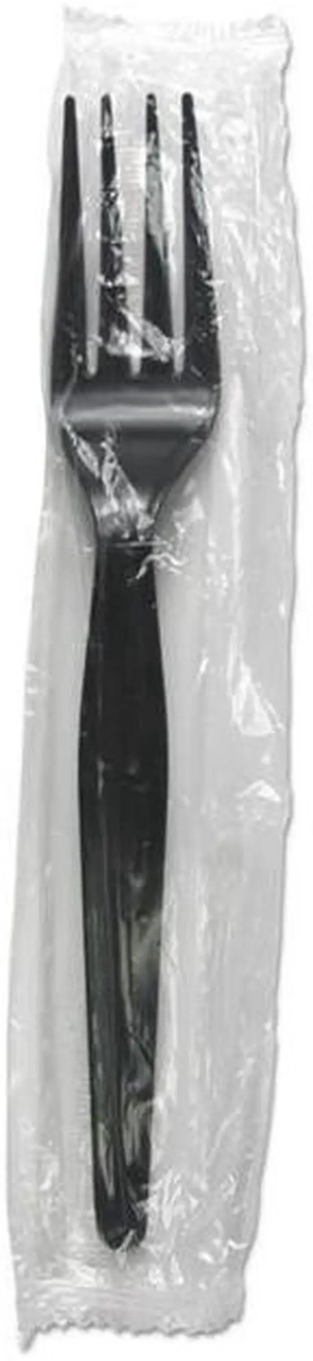 Main image of Heavyweight Wrapped Polystyrene Cutlery, Fork, Black, 1,000/Carton FORKHWPSBIW