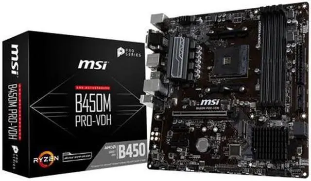 Main image of MSI B450PROVDH Motherboard B450M PRO-VDH AMD Ryzen AM4 B450 64GB DDR4 D-SUB-DVI & HDMI mATX