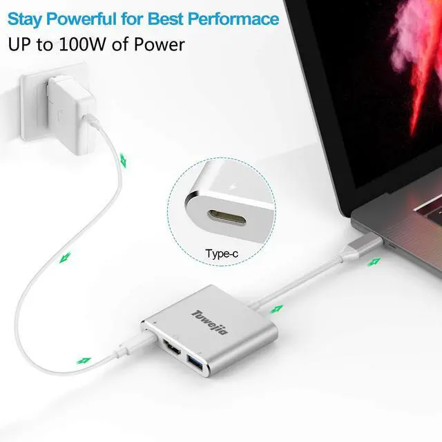 Alt view image 5 of 7 - USB C to HDMI Multiport Adapter Tuwejia USB 3.1 Gen 1 Thumderbolt 3 to HDMI 4K Video Converter/USB 3.0 hub Port PD Quick Charging Port with Large Projection for 2015/16/17/18 MacBook/MacBook Pro/Chr